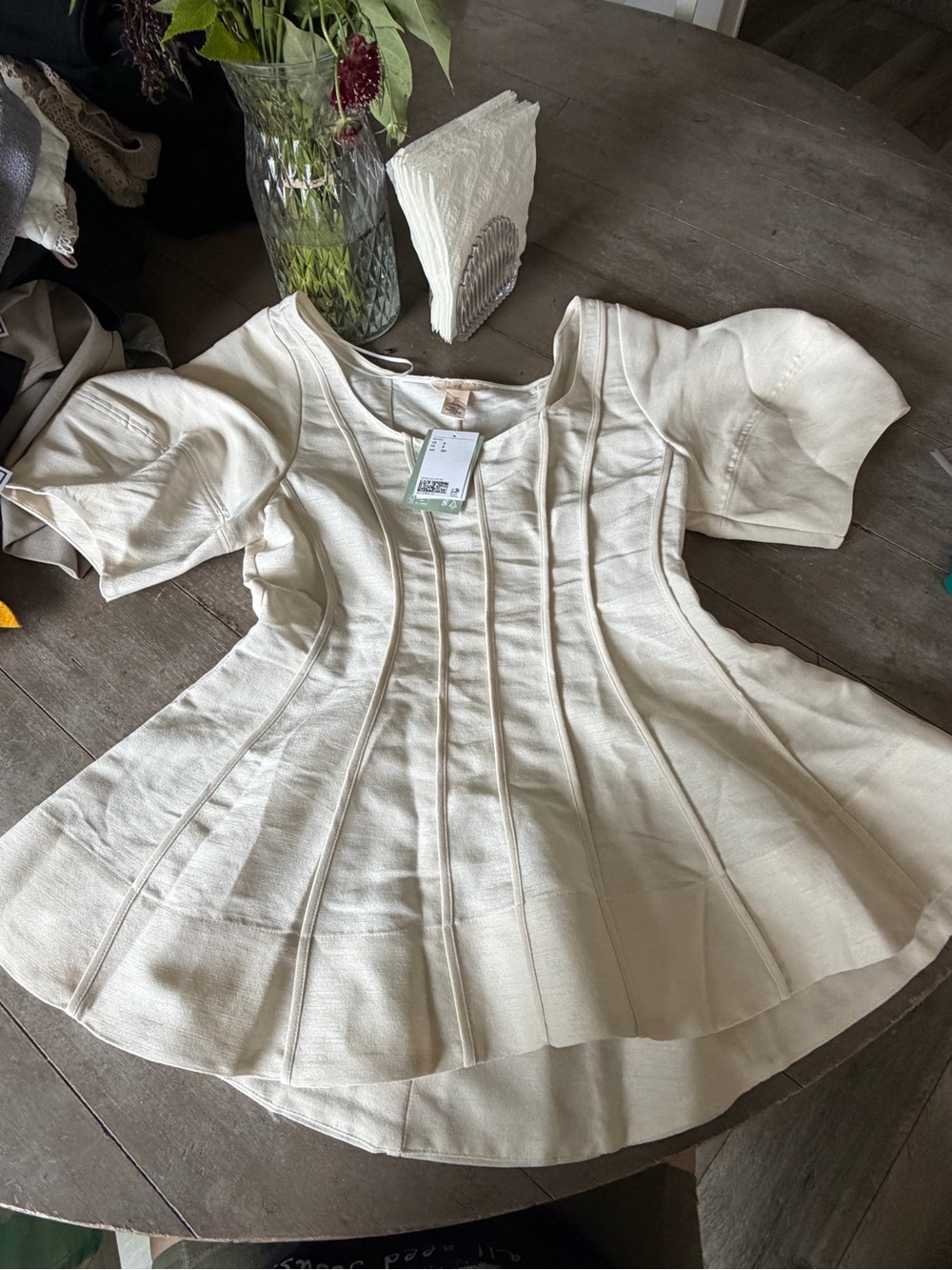 H&M Cream Fit-and-Flare Kids Dress with Puff Sleeves